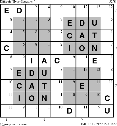 The grouppuzzles.com Difficult HyperEducation-i23 puzzle for , suitable for printing, with all 13 steps marked