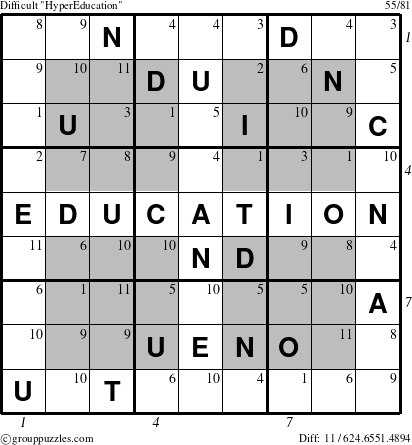 The grouppuzzles.com Difficult HyperEducation-r5 puzzle for , suitable for printing, with all 11 steps marked