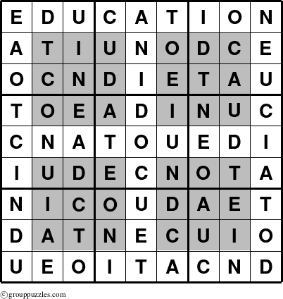 The grouppuzzles.com Answer grid for the HyperEducation puzzle for 