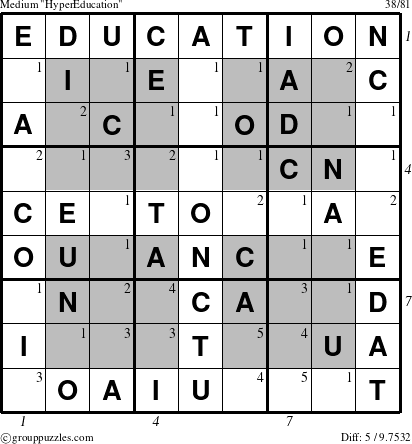 The grouppuzzles.com Medium HyperEducation puzzle for  with all 5 steps marked