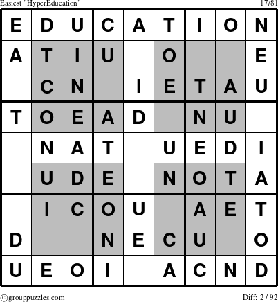 The grouppuzzles.com Easiest HyperEducation puzzle for 