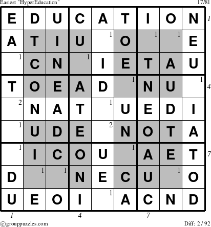 The grouppuzzles.com Easiest HyperEducation puzzle for  with all 2 steps marked