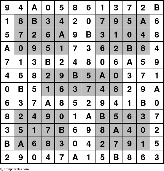 The grouppuzzles.com Answer grid for the HyperSudoku-12 puzzle for 