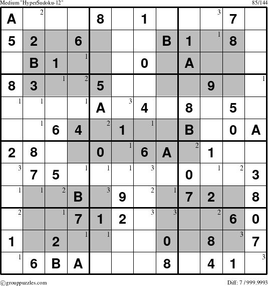 The grouppuzzles.com Medium HyperSudoku-12 puzzle for  with the first 3 steps marked