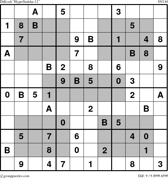 The grouppuzzles.com Difficult HyperSudoku-12 puzzle for 