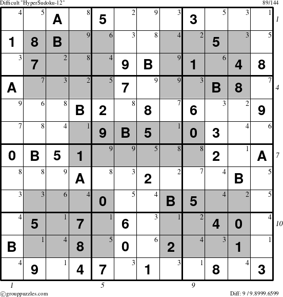 The grouppuzzles.com Difficult HyperSudoku-12 puzzle for , suitable for printing, with all 9 steps marked