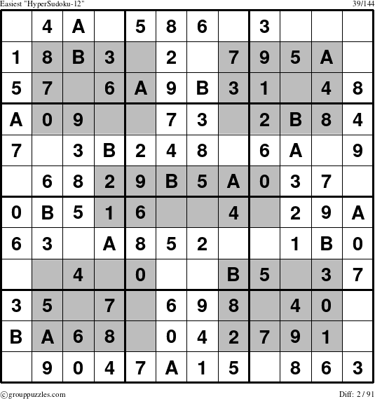 The grouppuzzles.com Easiest HyperSudoku-12 puzzle for 