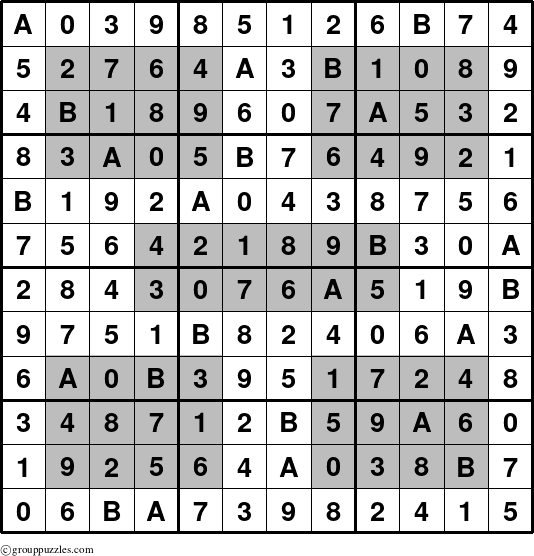 The grouppuzzles.com Answer grid for the HyperSudoku-12 puzzle for 