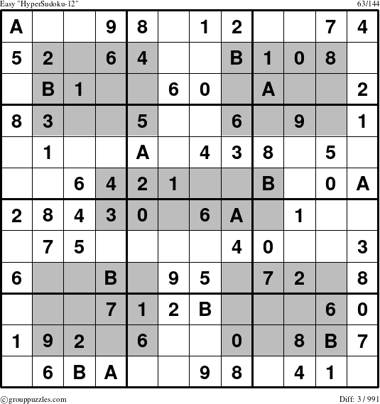 The grouppuzzles.com Easy HyperSudoku-12 puzzle for 