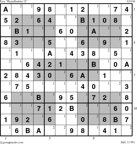 The grouppuzzles.com Easy HyperSudoku-12 puzzle for  with all 3 steps marked
