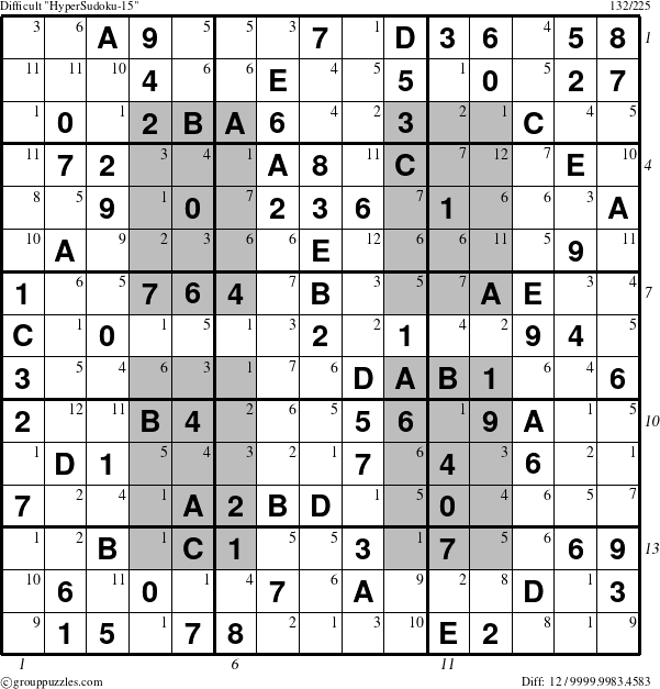 The grouppuzzles.com Difficult HyperSudoku-15 puzzle for  with all 12 steps marked