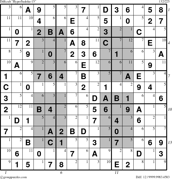 The grouppuzzles.com Difficult HyperSudoku-15 puzzle for , suitable for printing, with all 12 steps marked