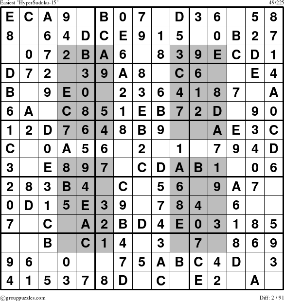 The grouppuzzles.com Easiest HyperSudoku-15 puzzle for 