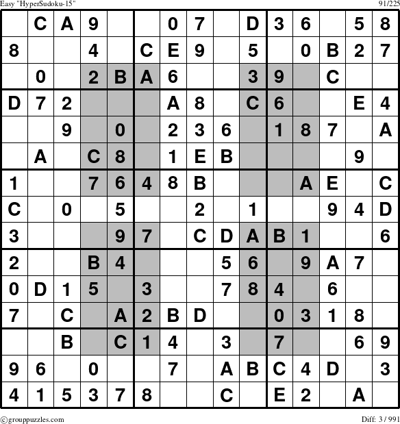 The grouppuzzles.com Easy HyperSudoku-15 puzzle for 