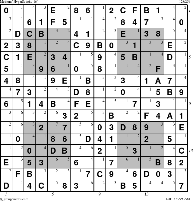 The grouppuzzles.com Medium HyperSudoku-16 puzzle for  with all 7 steps marked