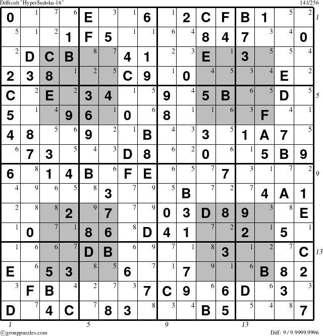The grouppuzzles.com Difficult HyperSudoku-16 puzzle for  with all 9 steps marked