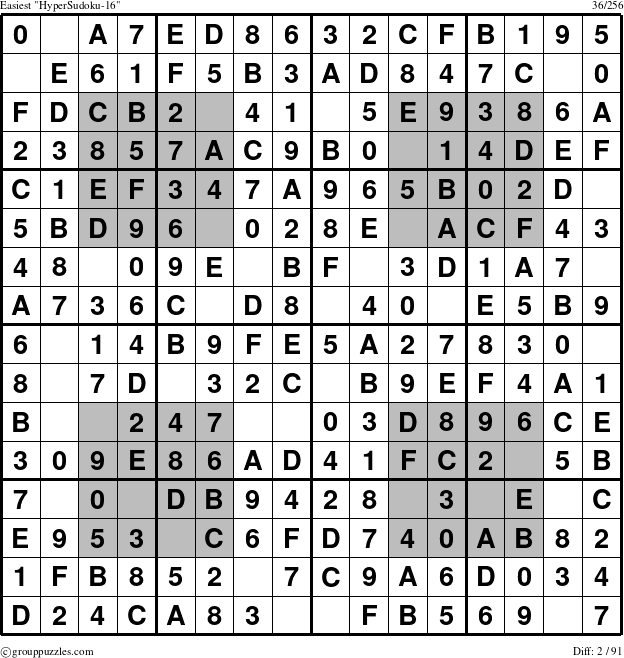 The grouppuzzles.com Easiest HyperSudoku-16 puzzle for 