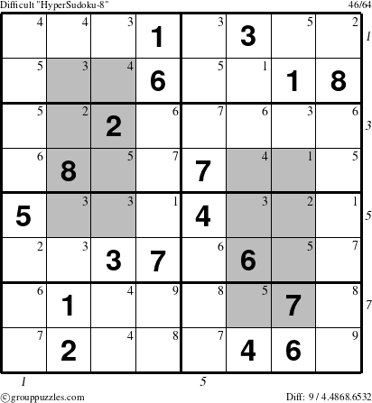 The grouppuzzles.com Difficult HyperSudoku-8 puzzle for  with all 9 steps marked