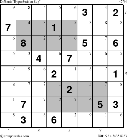 The grouppuzzles.com Difficult HyperSudoku-8up puzzle for , suitable for printing, with all 9 steps marked