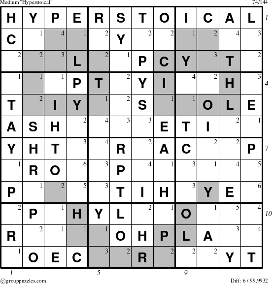 The grouppuzzles.com Medium Hyperstoical puzzle for  with all 6 steps marked