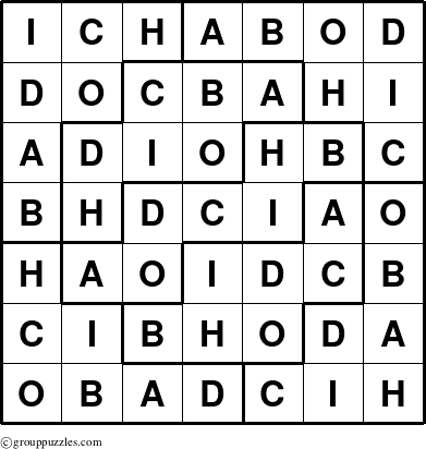 The grouppuzzles.com Answer grid for the Ichabod puzzle for 