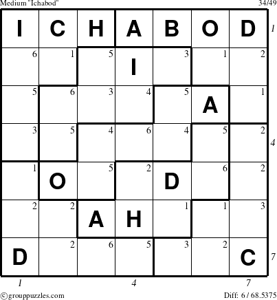 The grouppuzzles.com Medium Ichabod puzzle for , suitable for printing, with all 6 steps marked