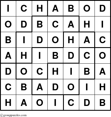 The grouppuzzles.com Answer grid for the Ichabod puzzle for 