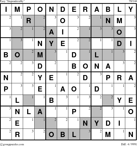 The grouppuzzles.com Easy Imponderably puzzle for  with the first 3 steps marked