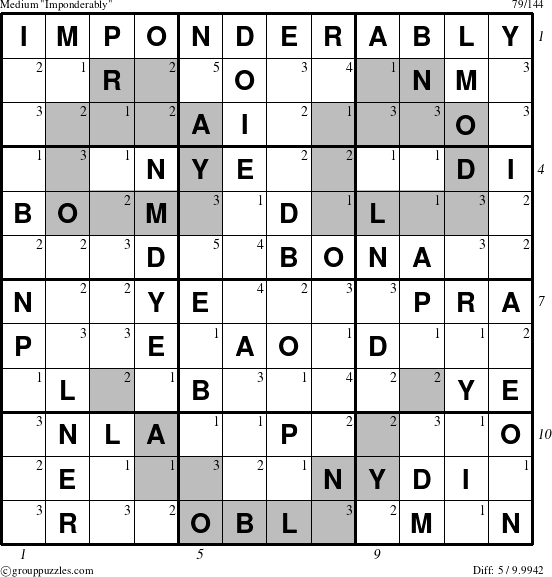 The grouppuzzles.com Medium Imponderably puzzle for , suitable for printing, with all 5 steps marked