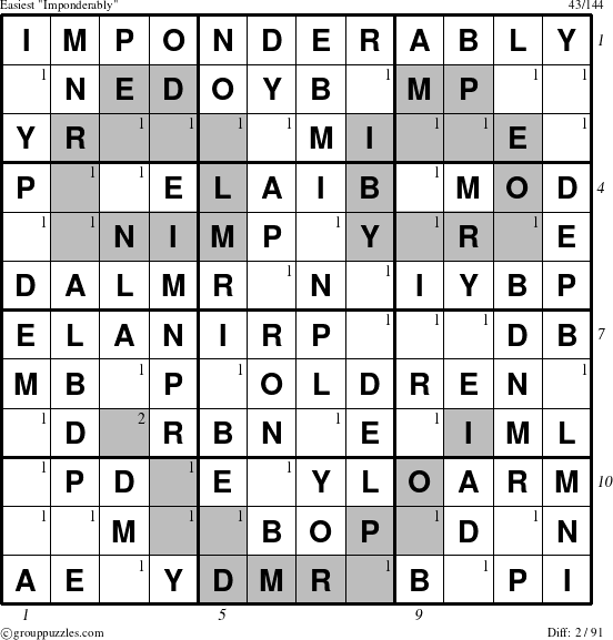 The grouppuzzles.com Easiest Imponderably puzzle for , suitable for printing, with all 2 steps marked