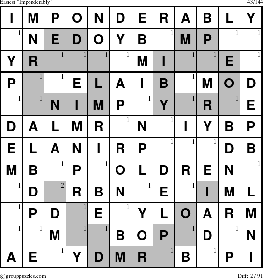 The grouppuzzles.com Easiest Imponderably puzzle for  with the first 2 steps marked