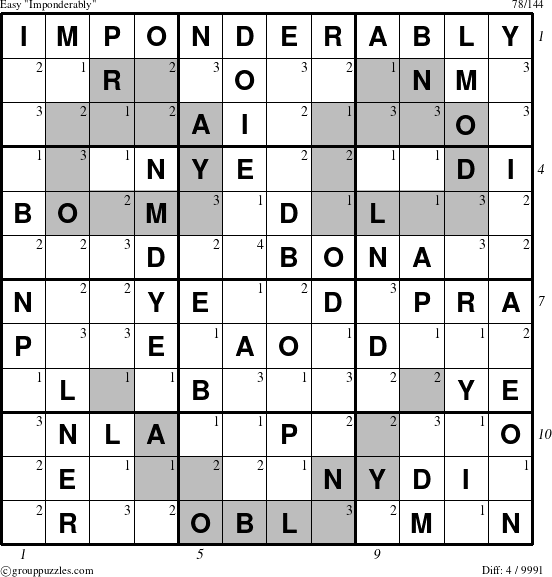 The grouppuzzles.com Easy Imponderably puzzle for , suitable for printing, with all 4 steps marked