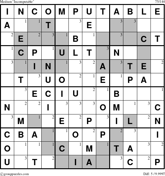 The grouppuzzles.com Medium Incomputable puzzle for  with the first 3 steps marked