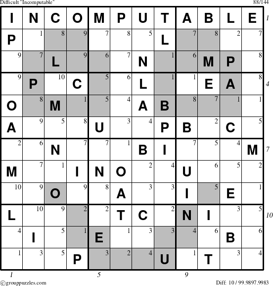 The grouppuzzles.com Difficult Incomputable puzzle for , suitable for printing, with all 10 steps marked