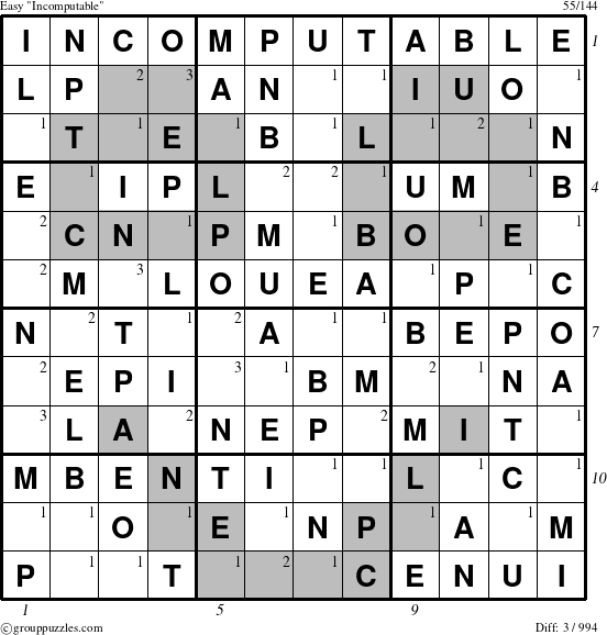 The grouppuzzles.com Easy Incomputable puzzle for , suitable for printing, with all 3 steps marked