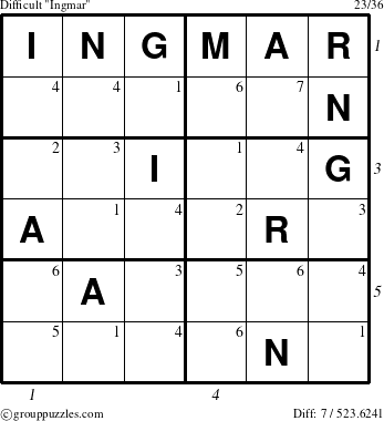 The grouppuzzles.com Difficult Ingmar puzzle for , suitable for printing, with all 7 steps marked