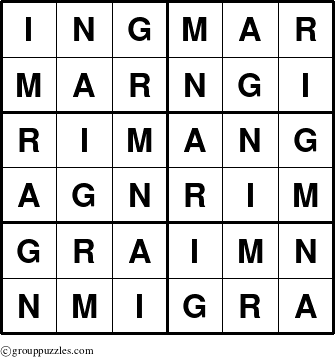 The grouppuzzles.com Answer grid for the Ingmar puzzle for 