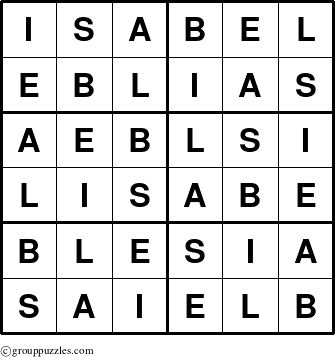 The grouppuzzles.com Answer grid for the Isabel puzzle for 