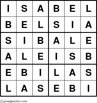 The grouppuzzles.com Answer grid for the Isabel puzzle for 