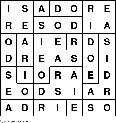 The grouppuzzles.com Answer grid for the Isadore puzzle for 