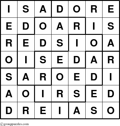 The grouppuzzles.com Answer grid for the Isadore puzzle for 