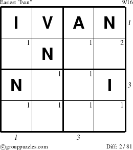 The grouppuzzles.com Easiest Ivan puzzle for , suitable for printing, with all 2 steps marked