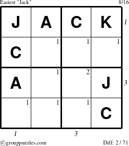 The grouppuzzles.com Easiest Jack puzzle for , suitable for printing, with all 2 steps marked