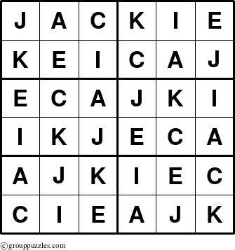 The grouppuzzles.com Answer grid for the Jackie puzzle for 