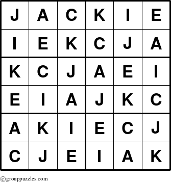 The grouppuzzles.com Answer grid for the Jackie puzzle for 