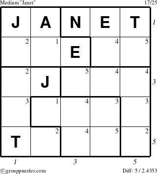 The grouppuzzles.com Medium Janet puzzle for , suitable for printing, with all 5 steps marked