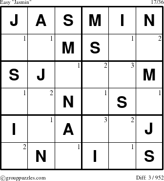 The grouppuzzles.com Easy Jasmin puzzle for  with the first 3 steps marked