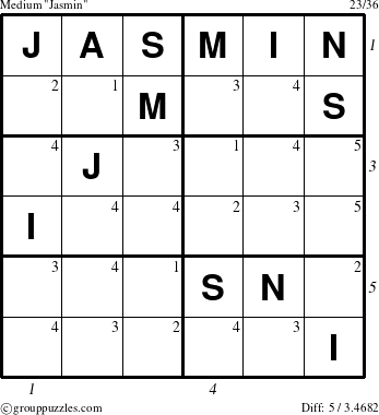 The grouppuzzles.com Medium Jasmin puzzle for  with all 5 steps marked