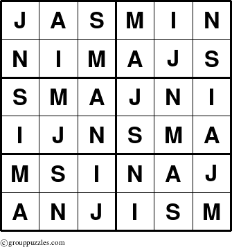 The grouppuzzles.com Answer grid for the Jasmin puzzle for 