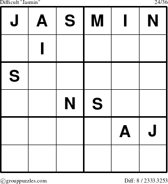 The grouppuzzles.com Difficult Jasmin puzzle for 